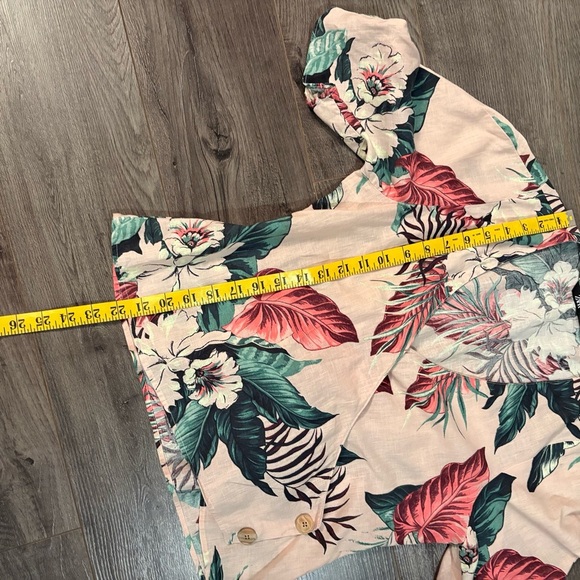 Zara Linen wrap blouse puff sleeve pink tropical print - Picture 11 of 13